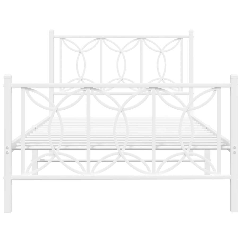 vidaXL Metal Bed Frame without Mattress with Footboard White 39.4"x78.7"