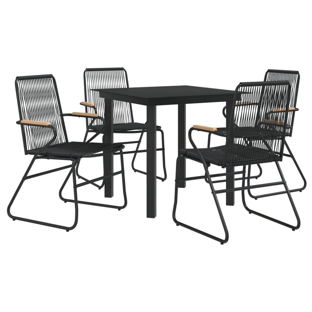 vidaXL 5 Piece Patio Dining Set Black PVC Rattan