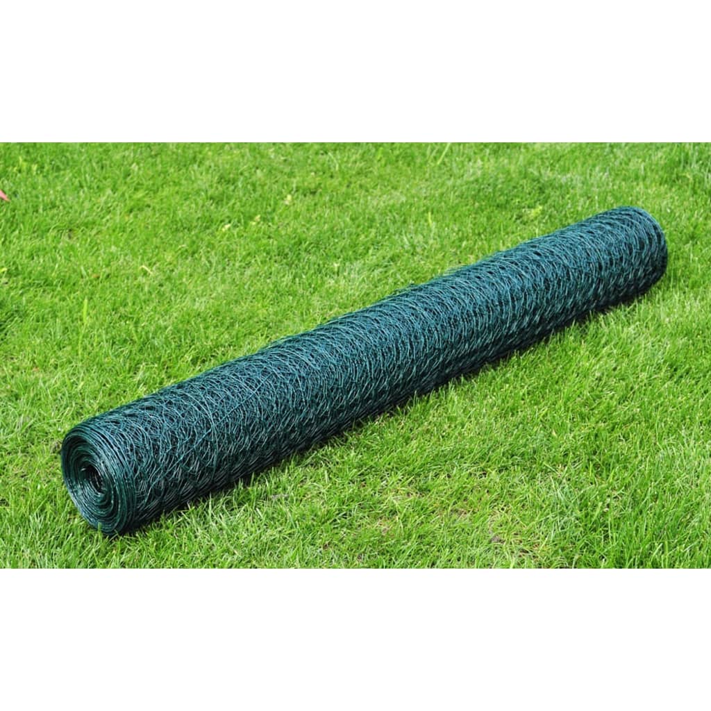 vidaXL Chicken Wire Fence with PVC Coating 82'x1.6' Green