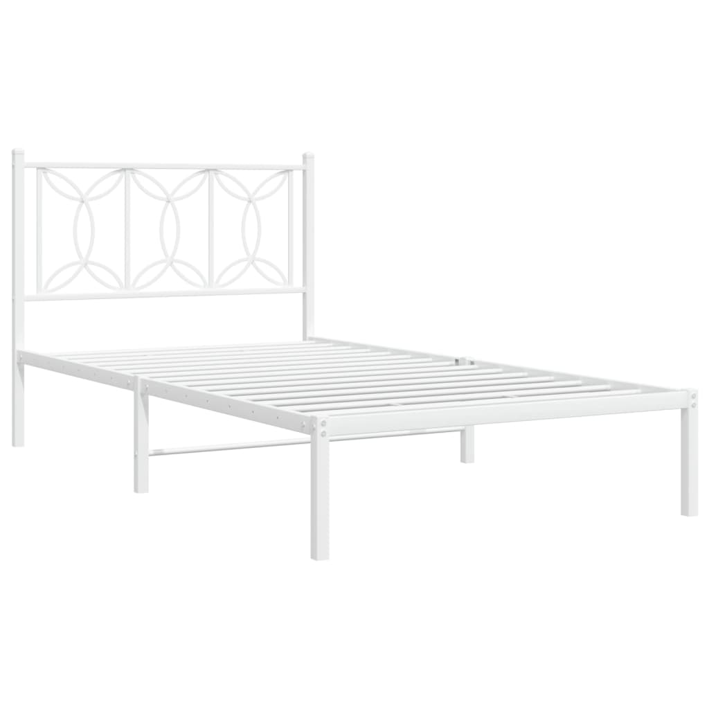 vidaXL Metal Bed Frame without Mattress with Headboard White 39.4"x78.7"