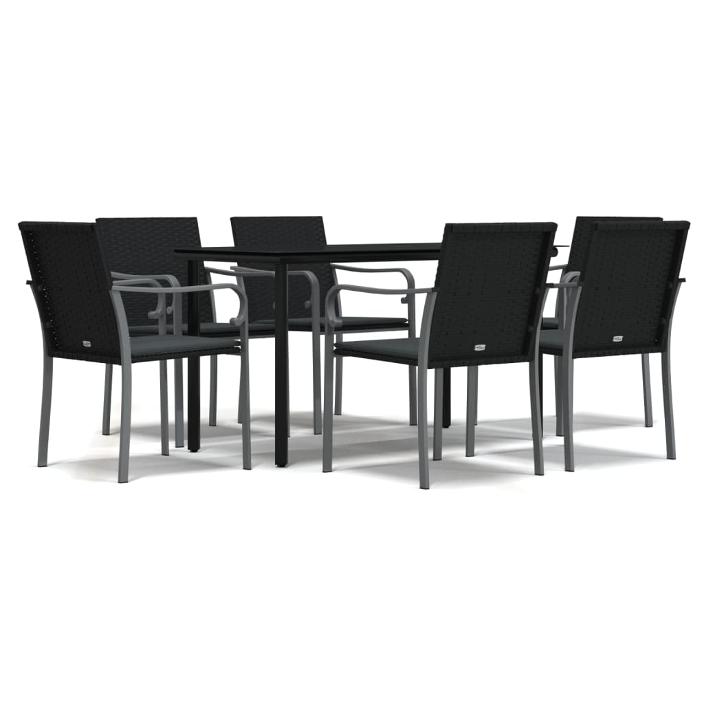 vidaXL 7 Piece Patio Dining Set with Cushions Poly Rattan and Steel