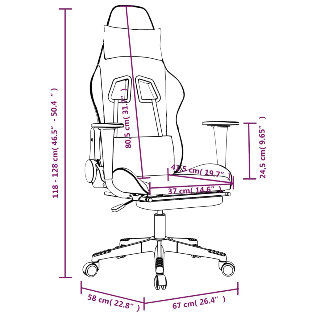 vidaXL Gaming Chair with Footrest White and Pink Faux Leather