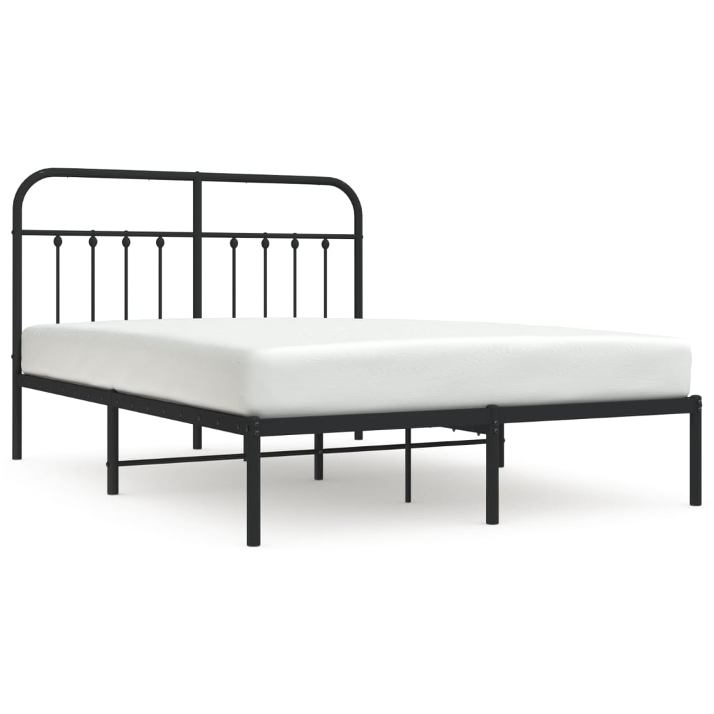 vidaXL Metal Bed Frame without Mattress with Headboard Black 53.1"x74.8"