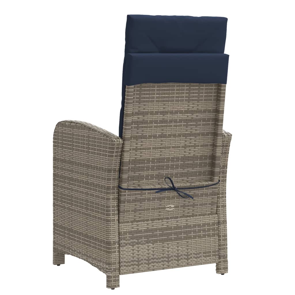 vidaXL Reclining Patio Chair with Cushions Gray Poly Rattan