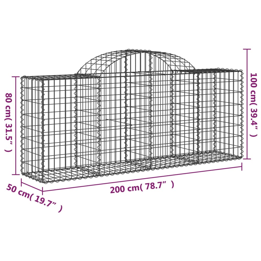 vidaXL Arched Gabion Baskets 10 pcs 78.7"x19.7"x31.5"/39.4" Galvanized Iron