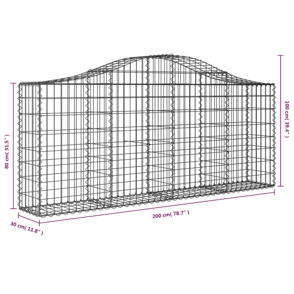 vidaXL Arched Gabion Baskets 3 pcs 78.7"x11.8"x31.5"/39.4" Galvanized Iron