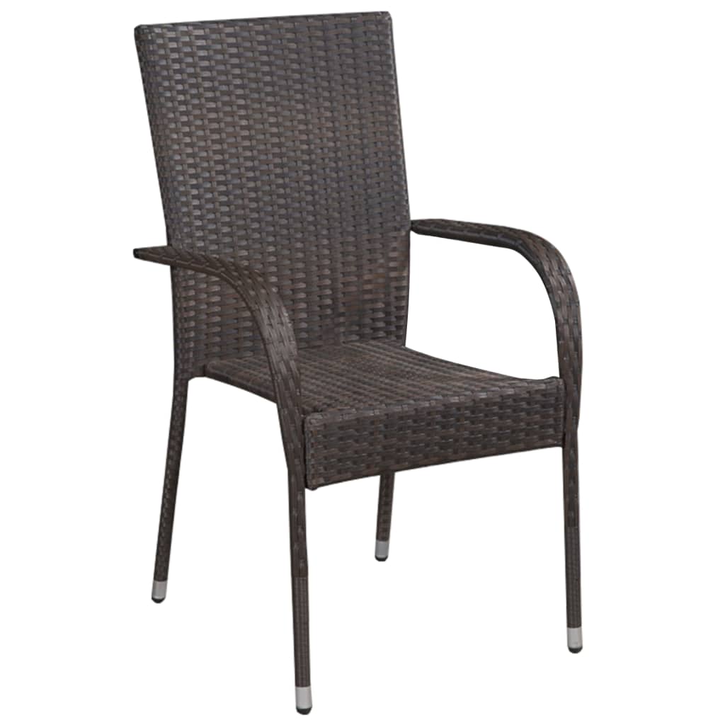 vidaXL Stackable Patio Chairs 4 pcs Poly Rattan Brown