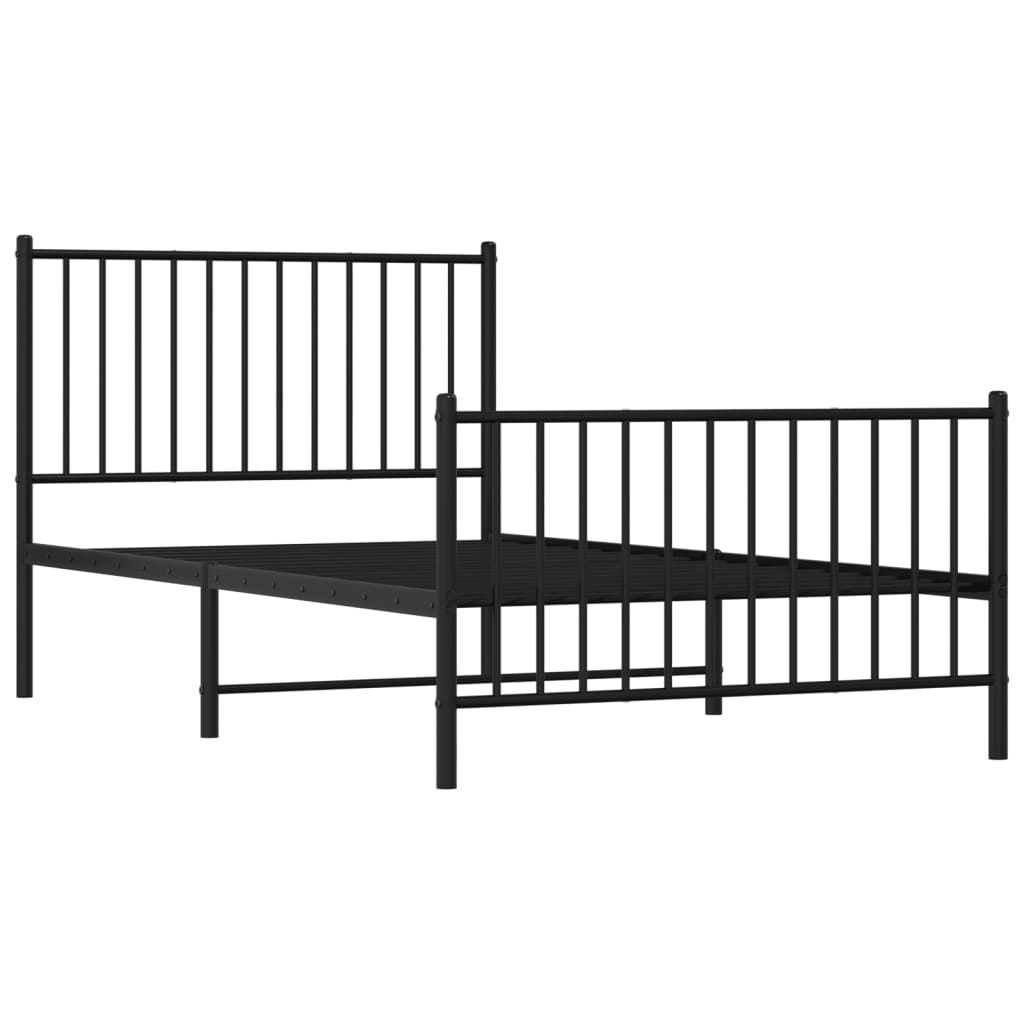 vidaXL Metal Bed Frame without Mattress with Footboard Black 39.4"x74.8"