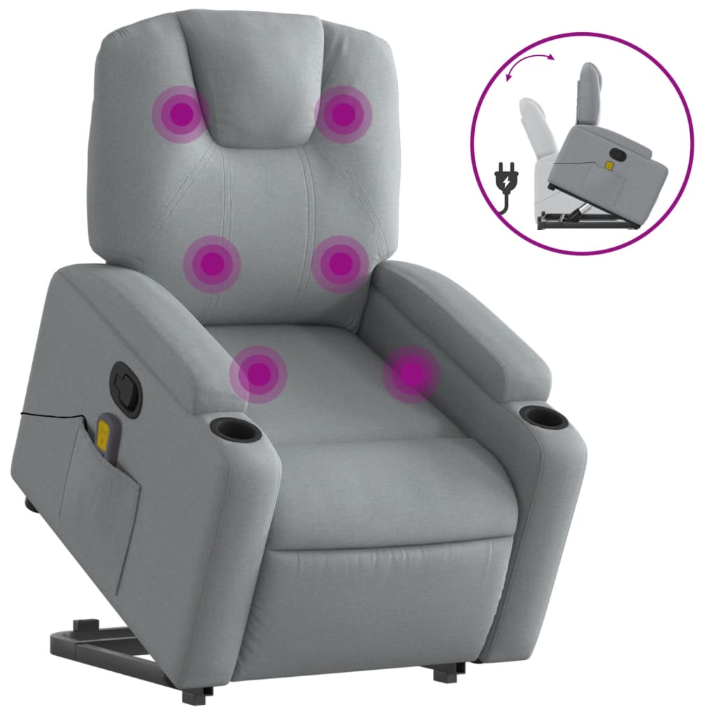 vidaXL Stand up Massage Recliner Chair Light Gray Fabric