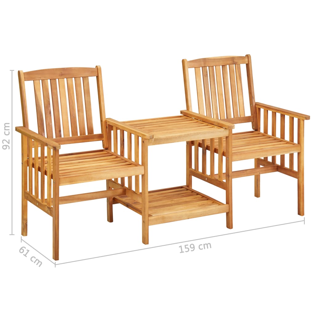 vidaXL Patio Chairs with Tea Table and Cushions Solid Acacia Wood