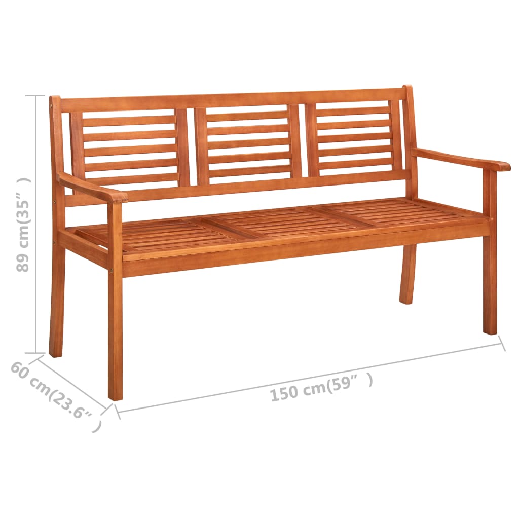 vidaXL 3-Seater Patio Bench 59.1" Solid Wood Eucalyptus