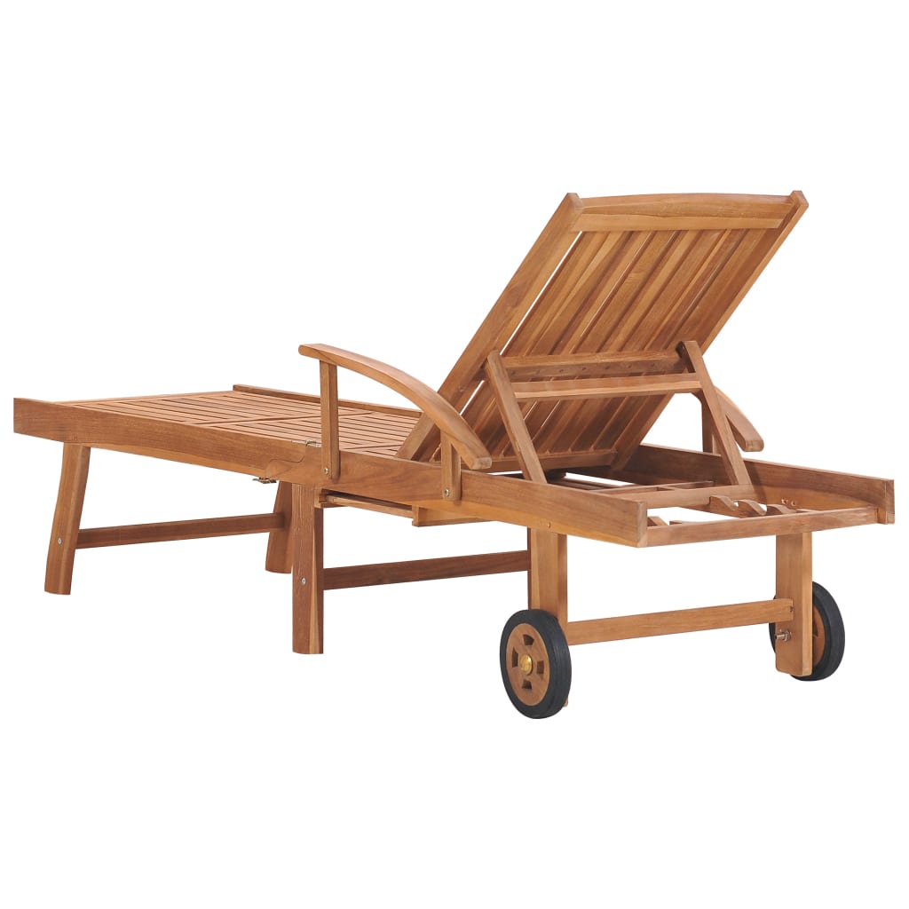 vidaXL Sun Lounger with Wine Red Cushion Solid Teak Wood