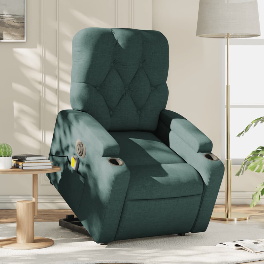 vidaXL Electric Stand up Massage Recliner Chair Dark Green Fabric