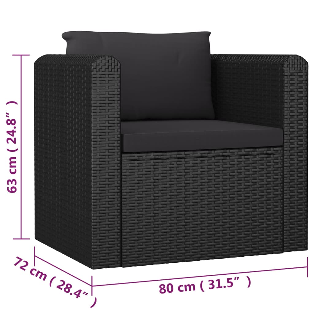 vidaXL 7 Piece Patio Lounge Set with Cushions Poly Rattan Black