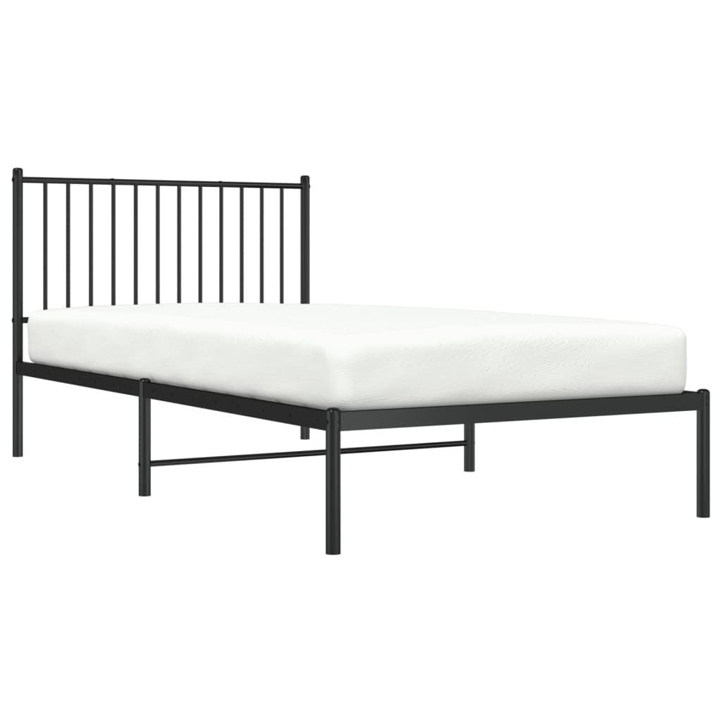 vidaXL Metal Bed Frame without Mattress with Headboard Black 39.4"x78.7"