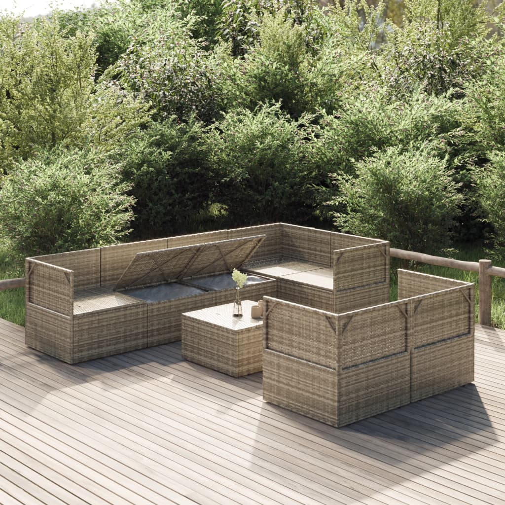 vidaXL 8 Piece Patio Lounge Set with Cushions Gray Poly Rattan