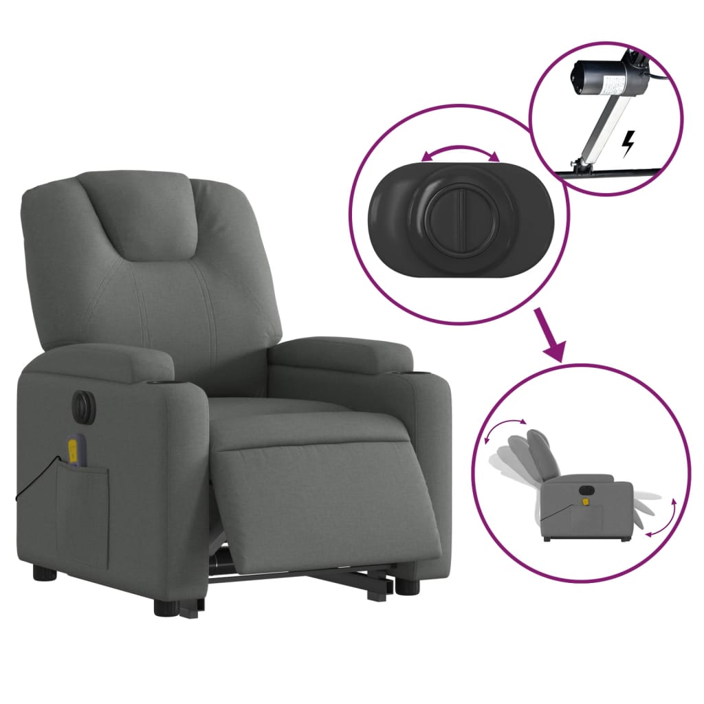 vidaXL Electric Stand up Massage Recliner Chair Dark Gray Fabric