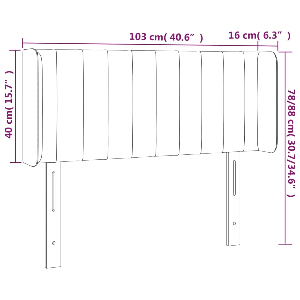 vidaXL LED Headboard Dark Gray 40.6"x6.3"x30.7"/34.6" Velvet