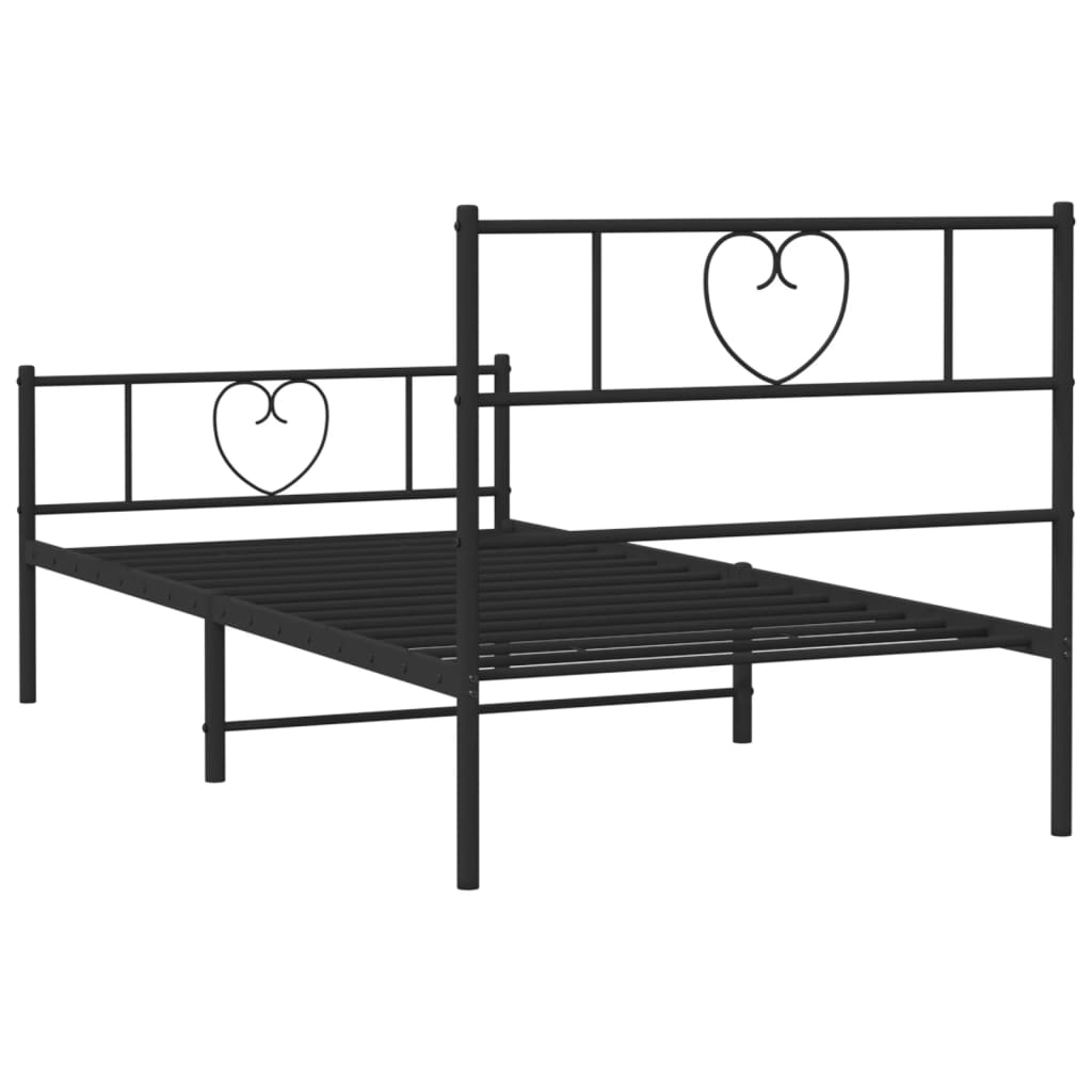 vidaXL Metal Bed Frame without Mattress with Footboard Black 39.4"x74.8"