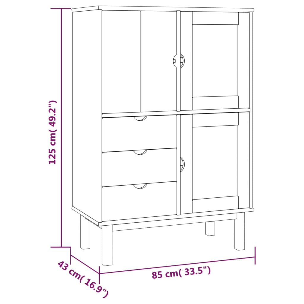 vidaXL Highboard OTTA Brown and Gray 33.5"x16.9"x49.2" Solid Wood Pine