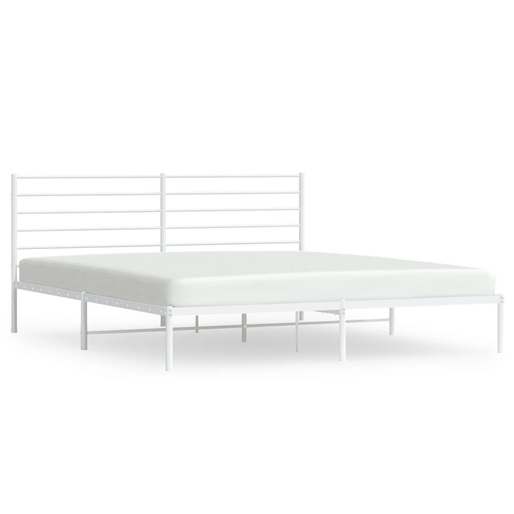 vidaXL Metal Bed Frame without Mattress with Headboard White 72"x83.9"