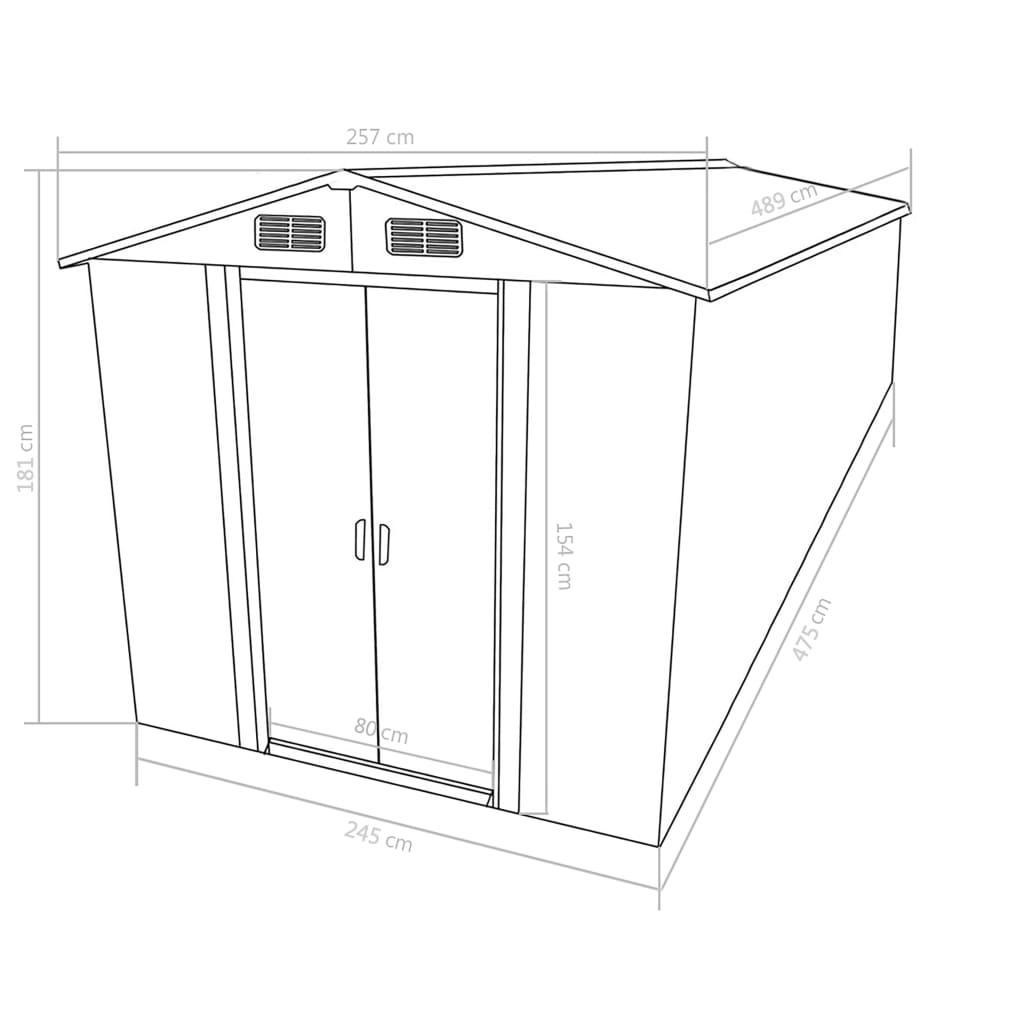 vidaXL Garden Shed 101.2" x 192.5" x 71.3" Metal Gray