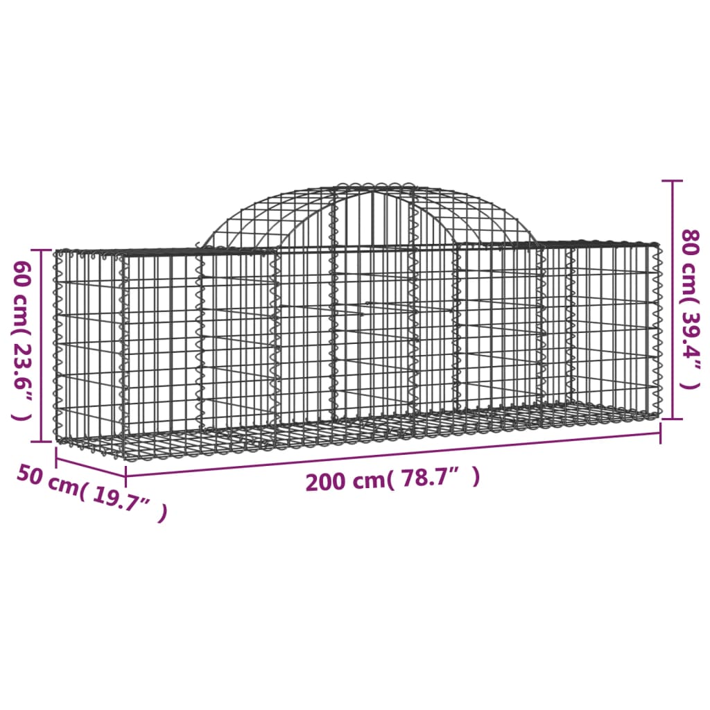 vidaXL Arched Gabion Baskets 5 pcs 78.7"x19.7"x23.6"/31.5" Galvanized Iron