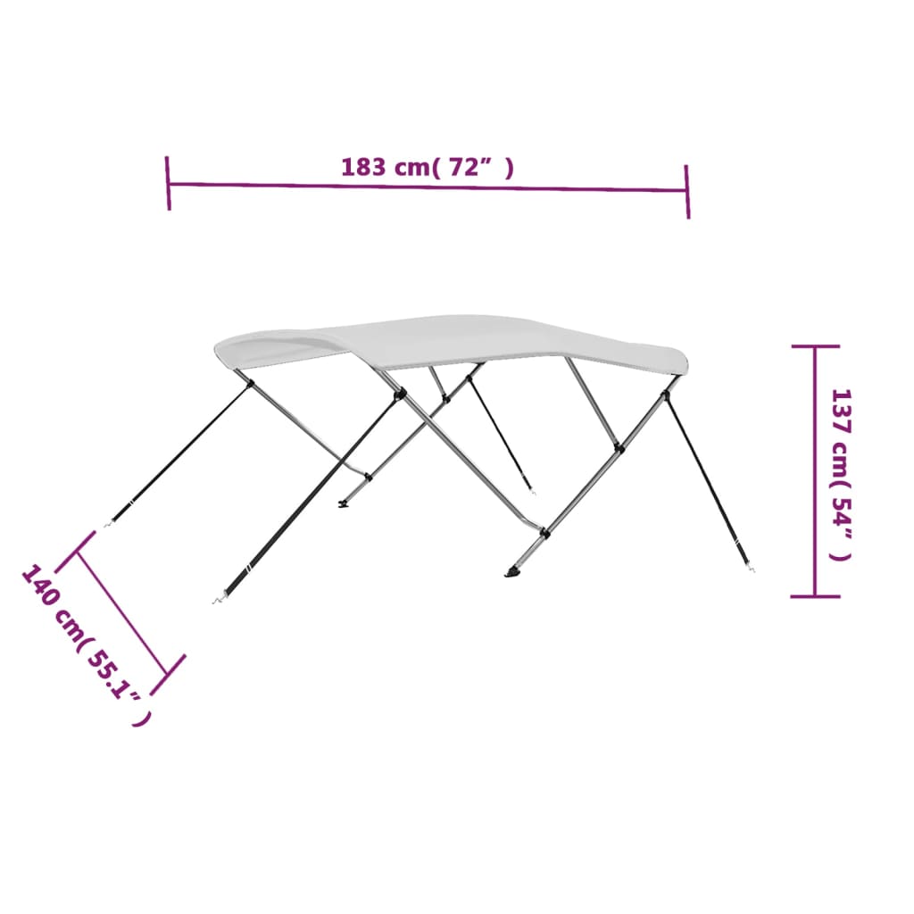 vidaXL 3 Bow Bimini Top White 72"x55.1"x53.9"