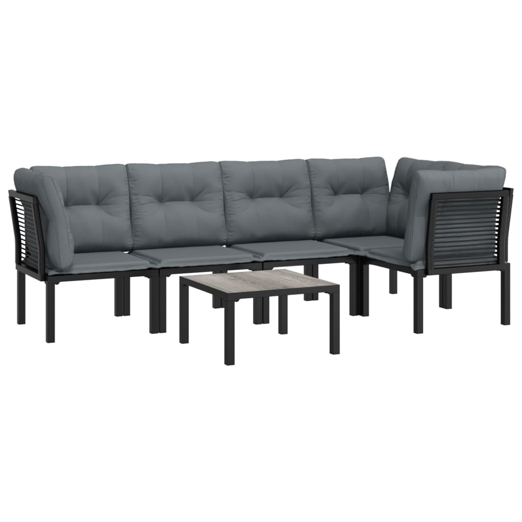 vidaXL 6 Piece Patio Lounge Set Black and Gray Poly Rattan