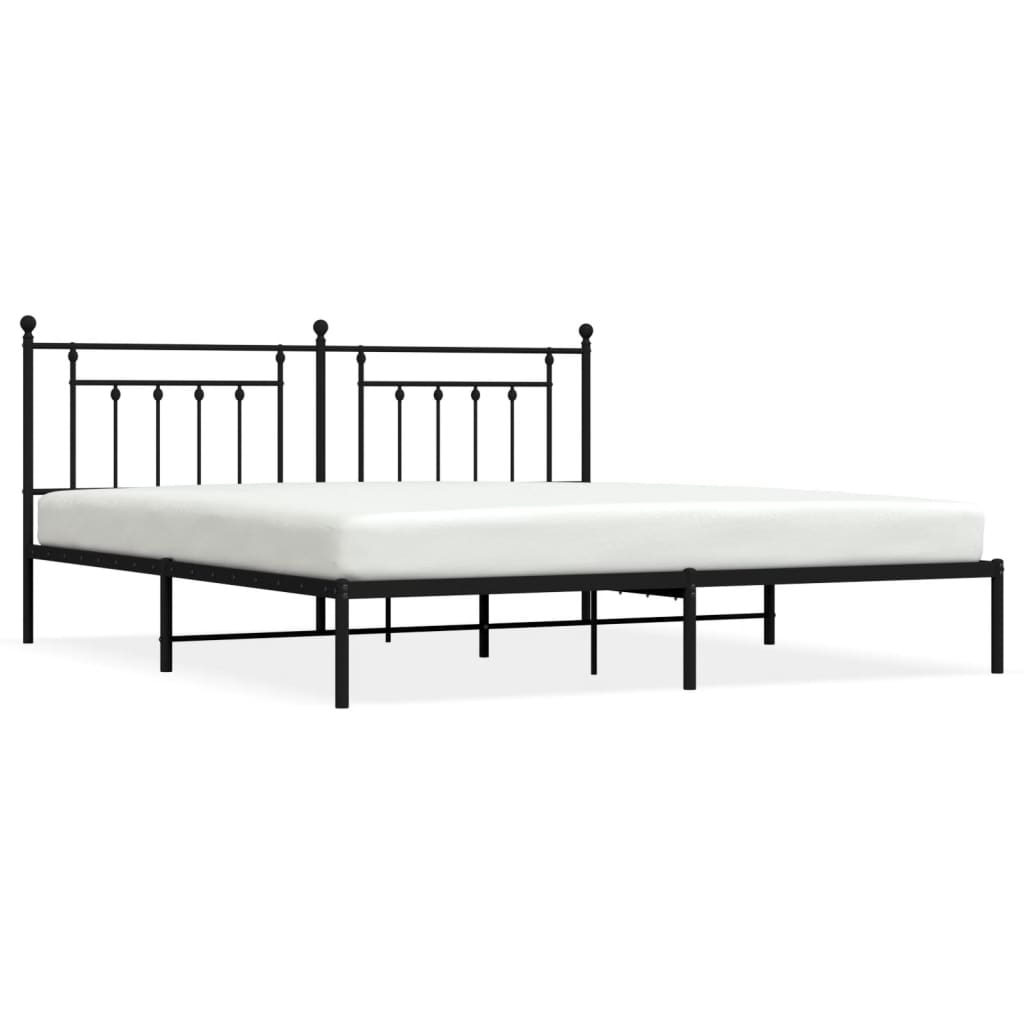 vidaXL Metal Bed Frame with Headboard Black 76"x79.9" King