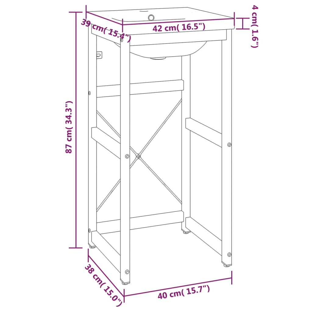 vidaXL Bathroom Washbasin Frame with Built-in Basin Black Iron