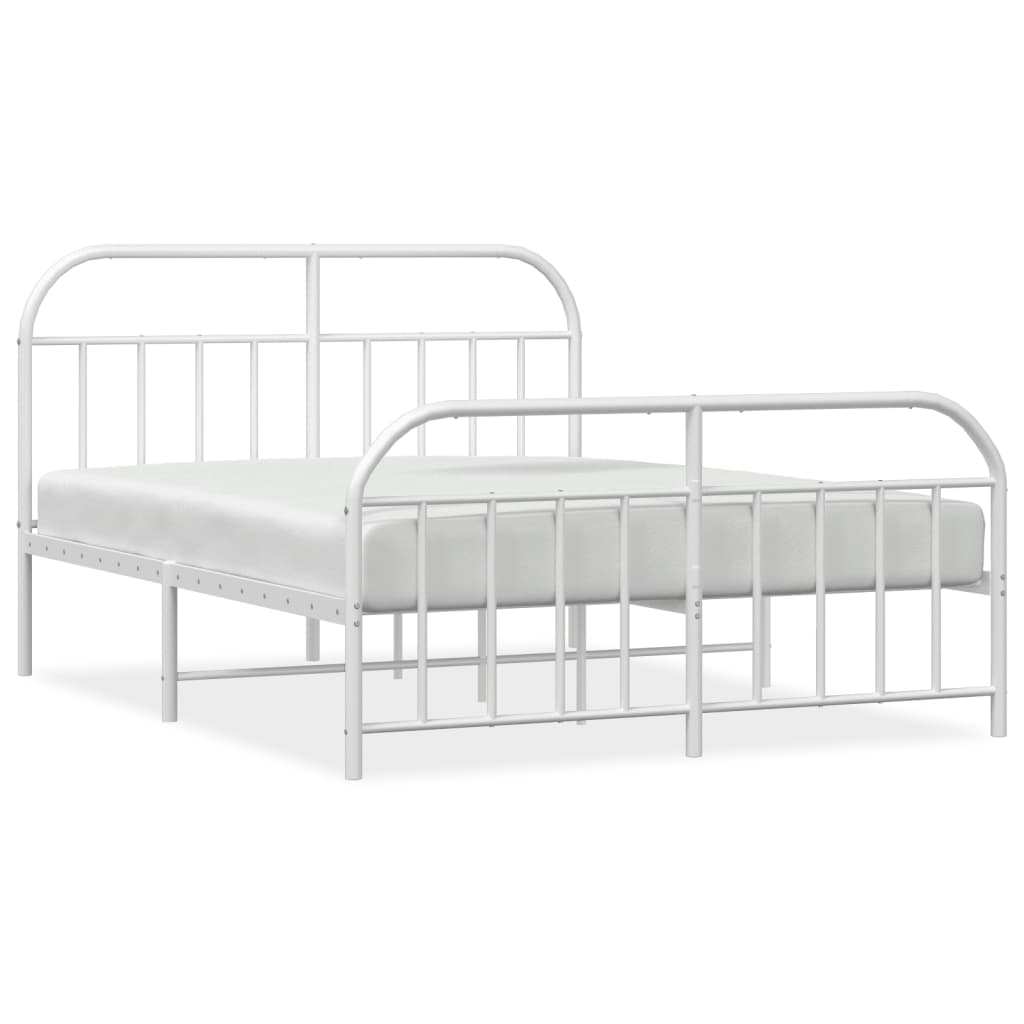 vidaXL Metal Bed Frame without Mattress with Footboard White 59.1"x78.7"