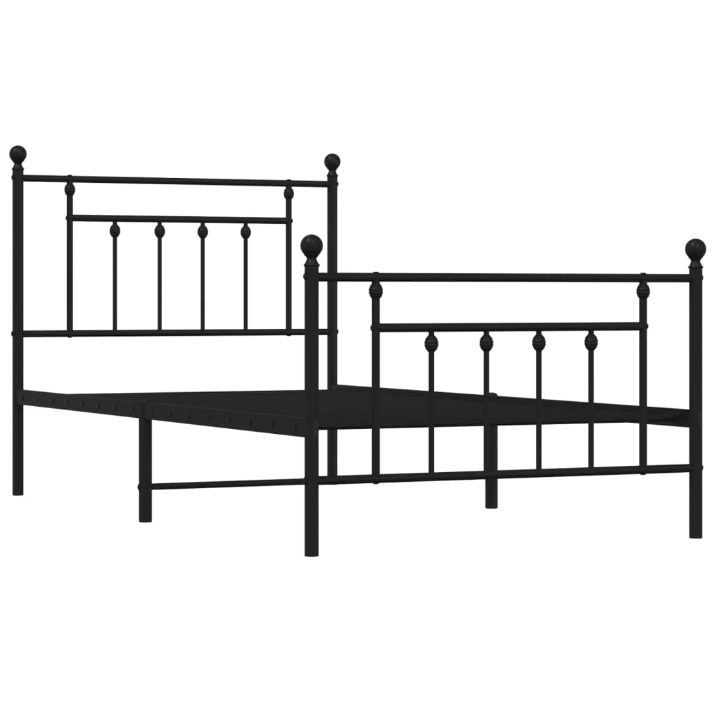 vidaXL Metal Bed Frame without Mattress with Footboard Black 39.4"x74.8"