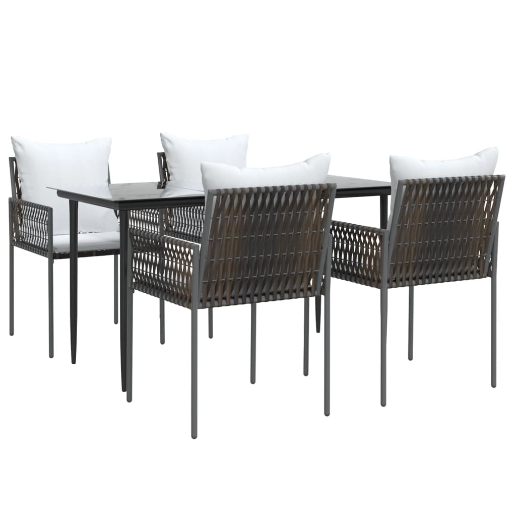 vidaXL 5 Piece Patio Dining Set with Cushions Poly Rattan and Steel