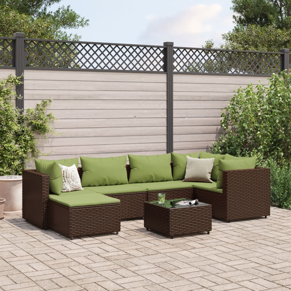 vidaXL 7 Piece Patio Lounge Set with Cushions Brown Poly Rattan