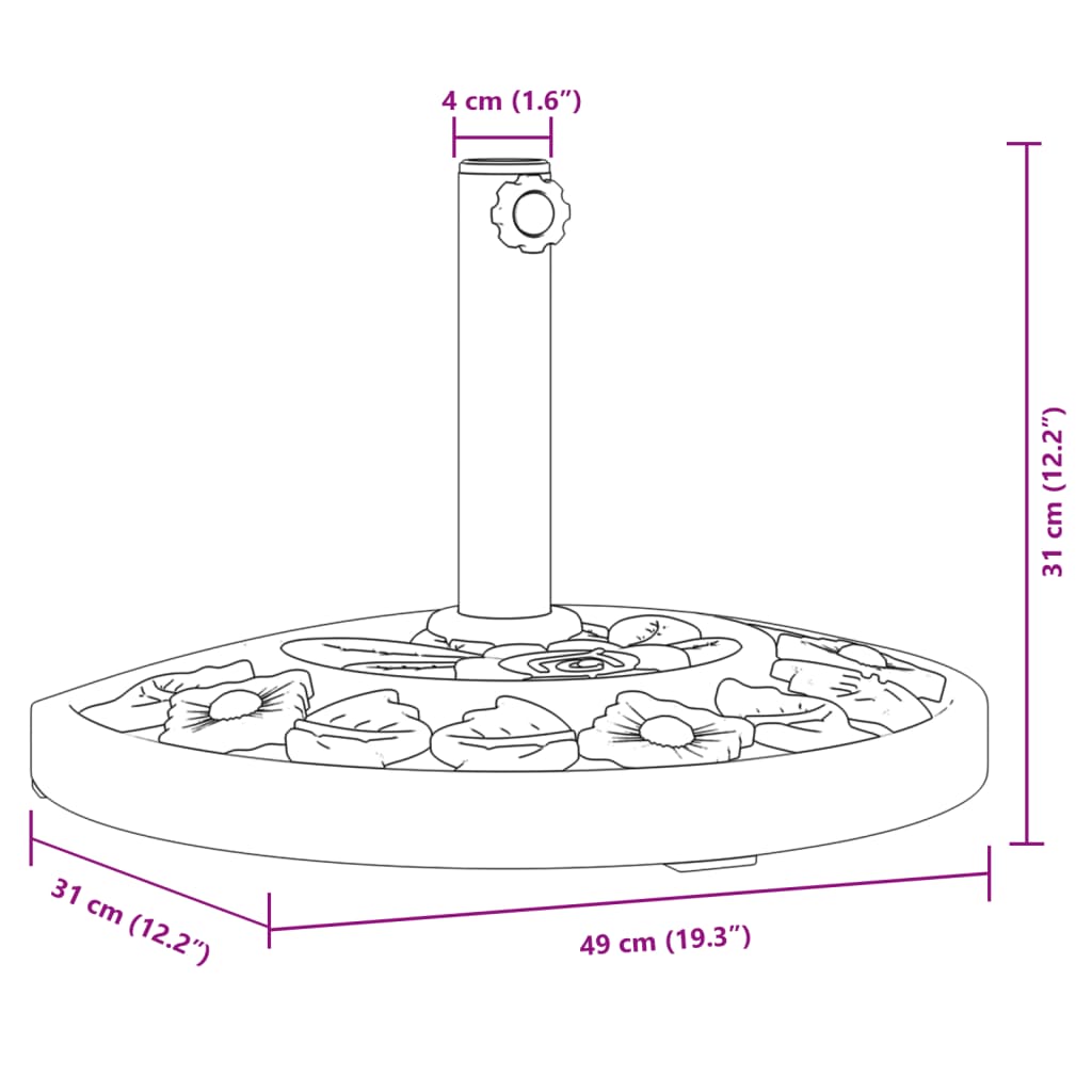 vidaXL Parasol Base for Ø1.5"/1.9" Poles 19.8 lb Half Round