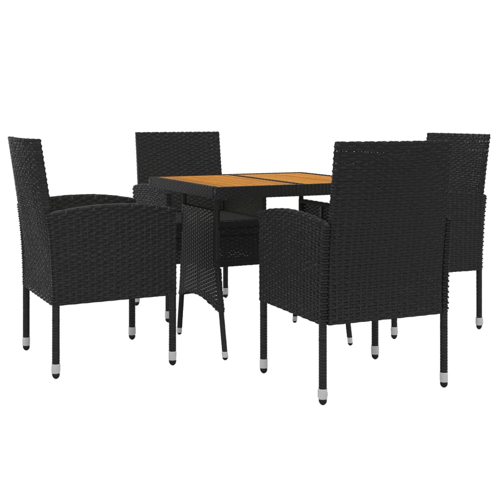 vidaXL 5 Piece Patio Dining Set Poly Rattan Black