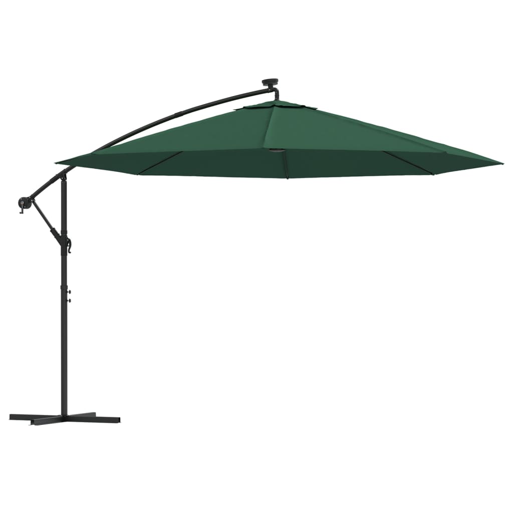 vidaXL Cantilever Umbrella with LED Lights and Metal Pole 137.8" Green