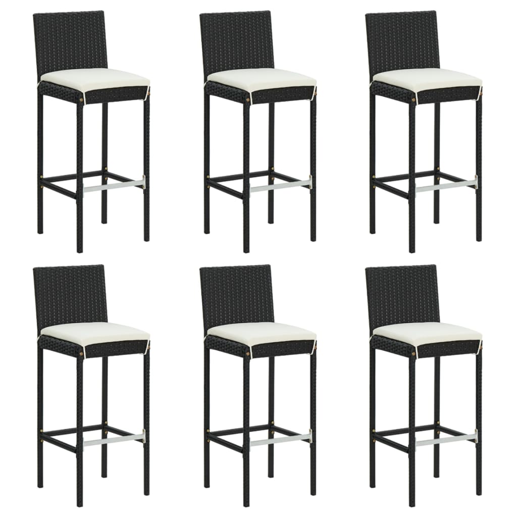 vidaXL 7 Piece Patio Bar Set with Cushions Black Poly Rattan