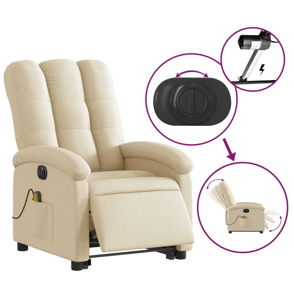 vidaXL Electric Stand up Massage Recliner Chair Cream Fabric