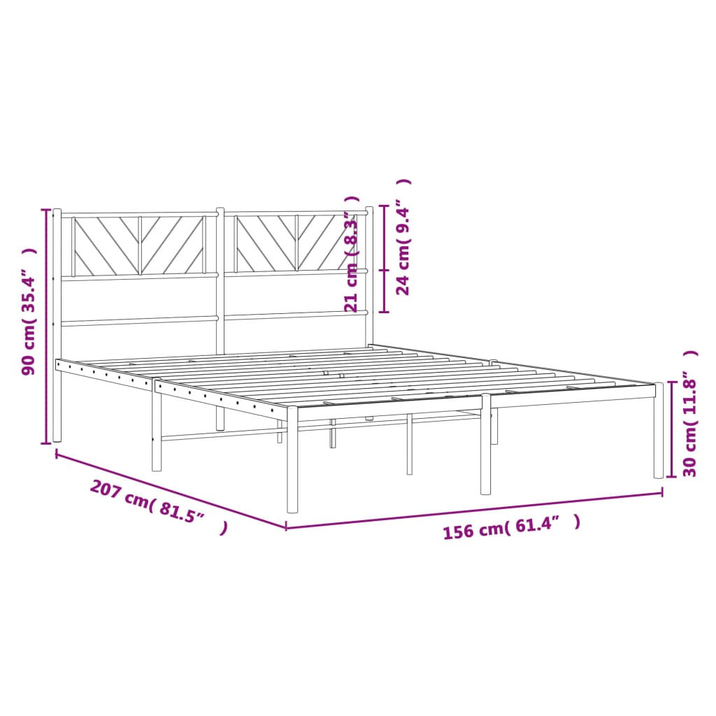 vidaXL Metal Bed Frame without Mattress with Headboard Black 59.1"x78.7"