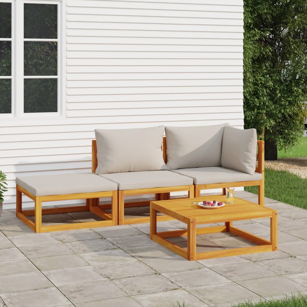 vidaXL 4 Piece Patio Lounge Set with Light Gray Cushions Solid Wood