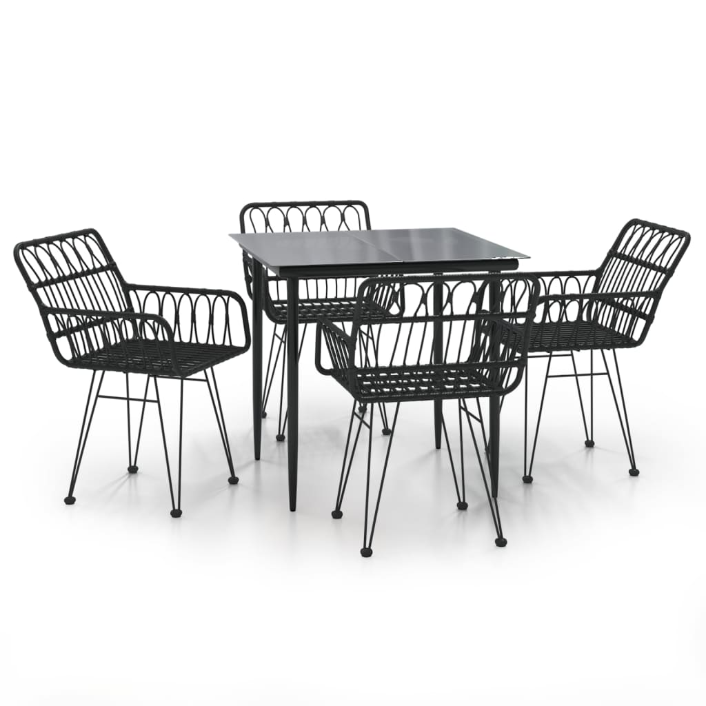 vidaXL 5 Piece Patio Dining Set Black Poly Rattan