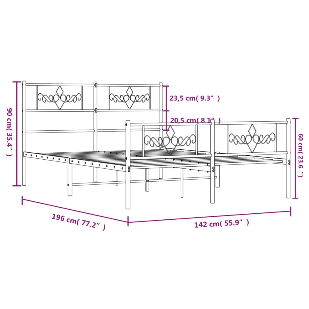 vidaXL Metal Bed Frame without Mattress with Footboard White 53.1"x74.8"