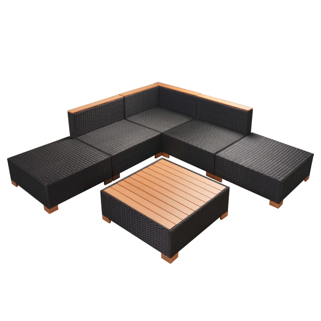 vidaXL 6 Piece Patio Lounge Set with Cushions Poly Rattan Black