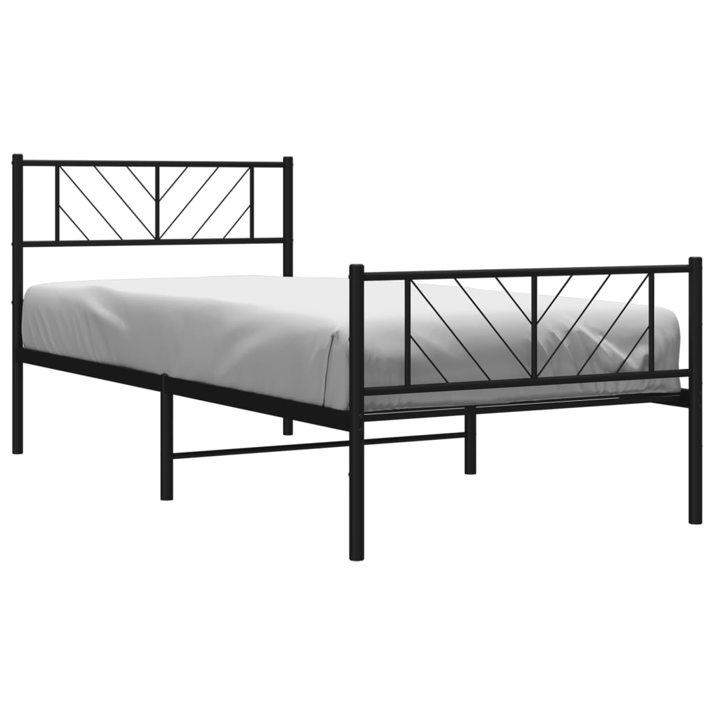 vidaXL Metal Bed Frame without Mattress with Footboard Black 39.4"x78.7"