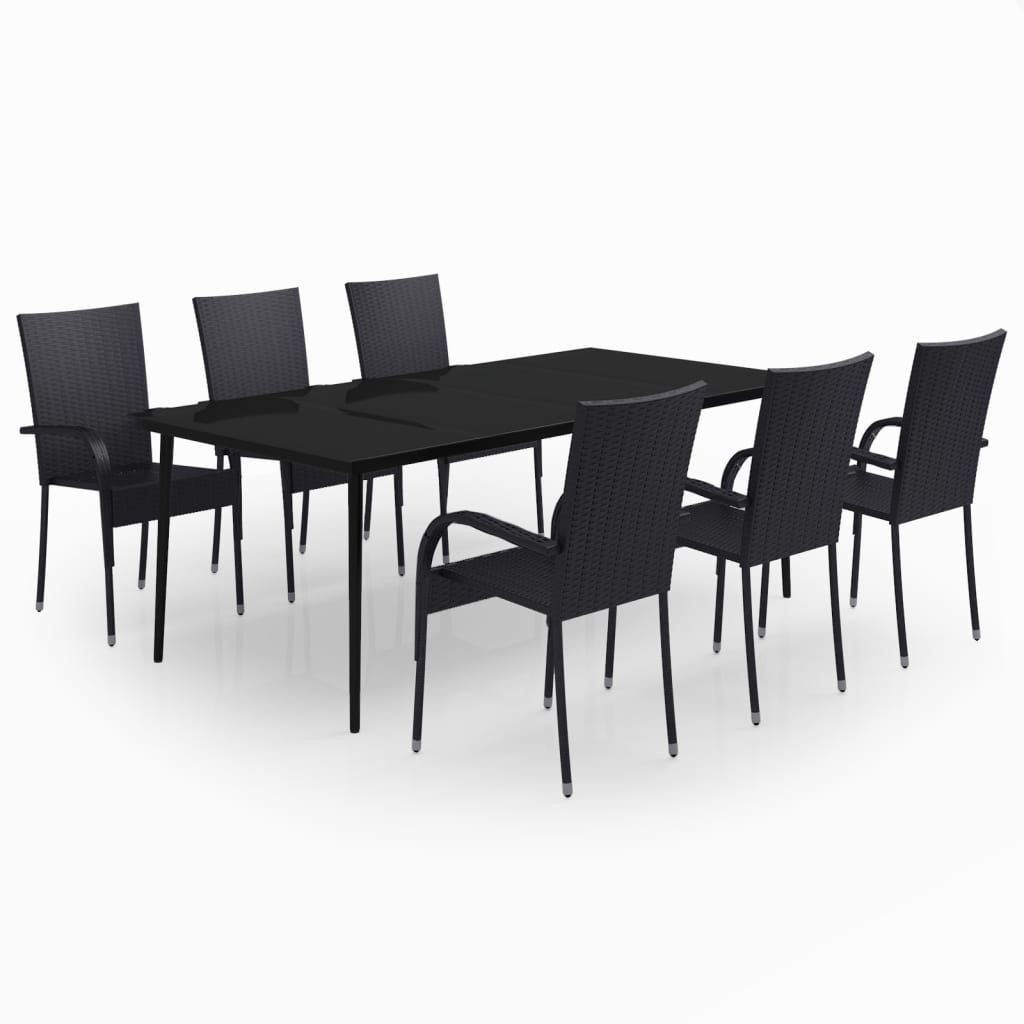 vidaXL 7 Piece Patio Dining Set Black