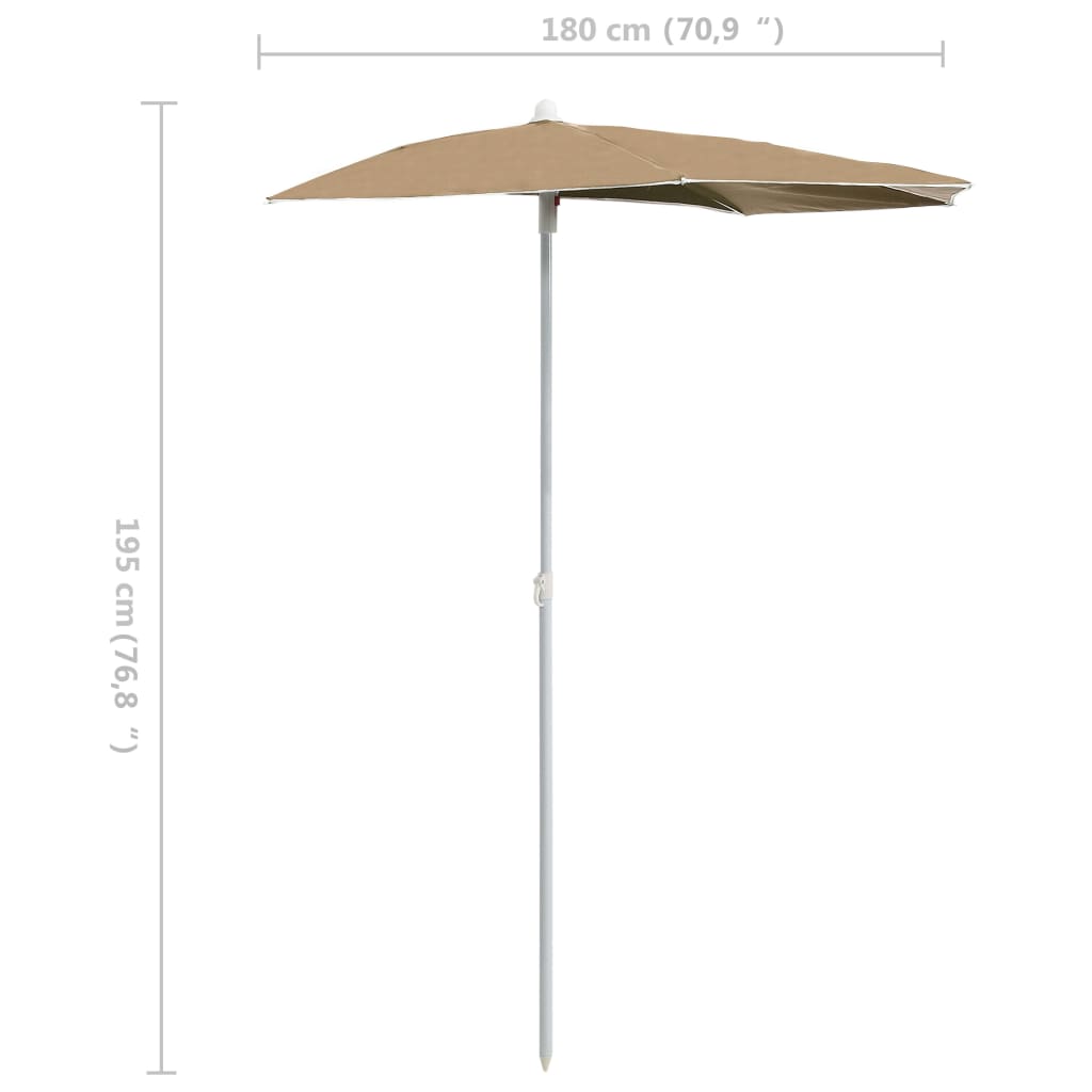 vidaXL Garden Half Parasol with Pole 70.9"x35.4" Taupe