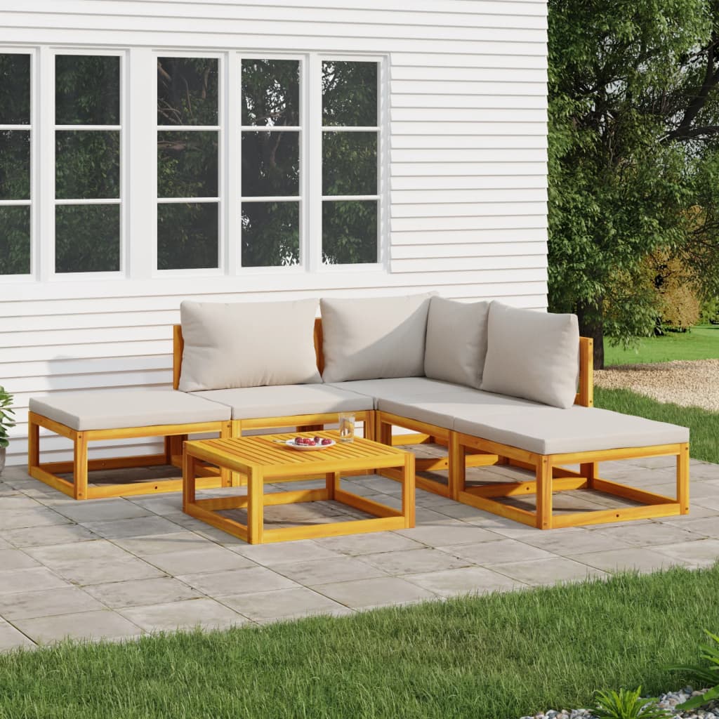 vidaXL 6 Piece Patio Lounge Set with Light Gray Cushions Solid Wood