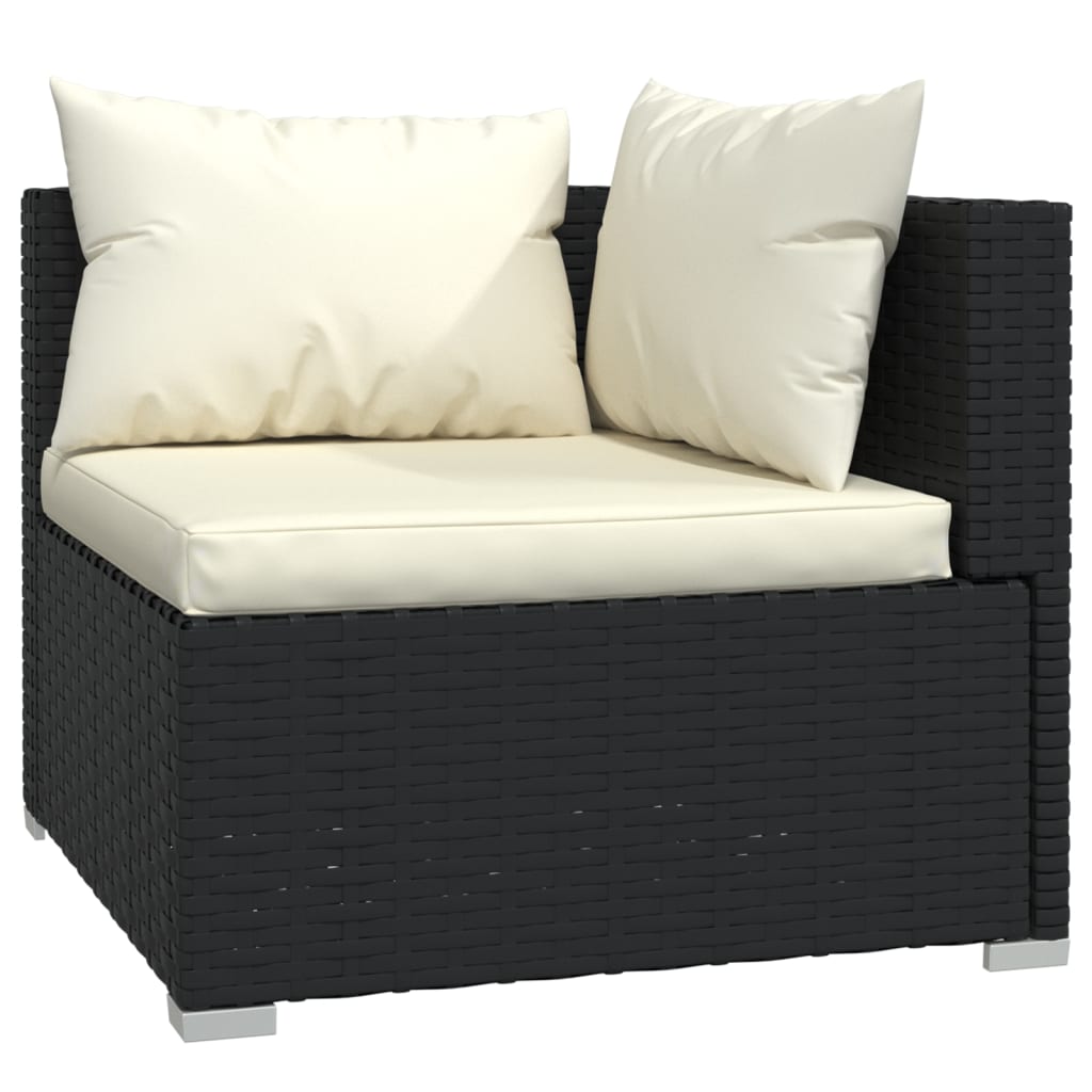 vidaXL Wicker Patio Furniture 3 Piece with Cushions Black Poly Rattan